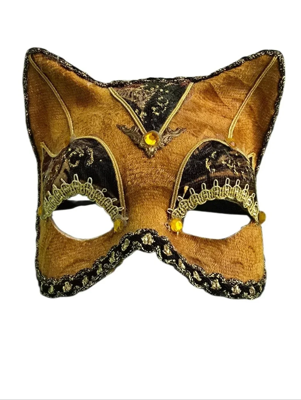 Vintage Hand Made In Italy Venetian Cat Masquerade Mask Gold Velvet One Size